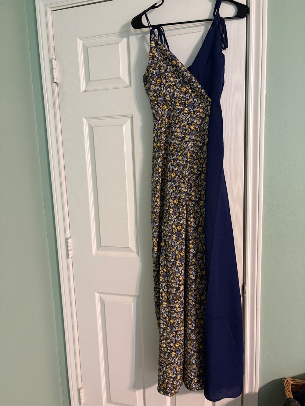 Floral & Navy Maxi Dress with Adjustable Straps